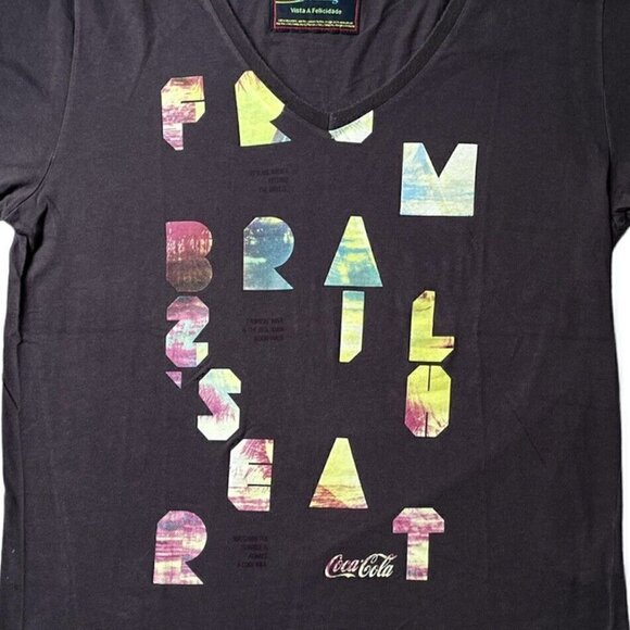 BRAZIL Coca-Cola Short Sleeve Graphic Brazil Fit V-Neck Gray T Women’s M - Picture 2 of 7